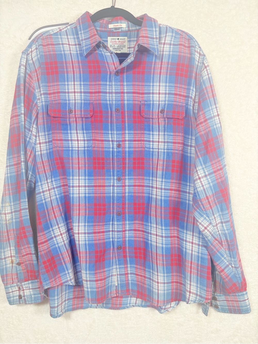 Lucky Brand Blue and Red Plaid Button-Up flannel XL